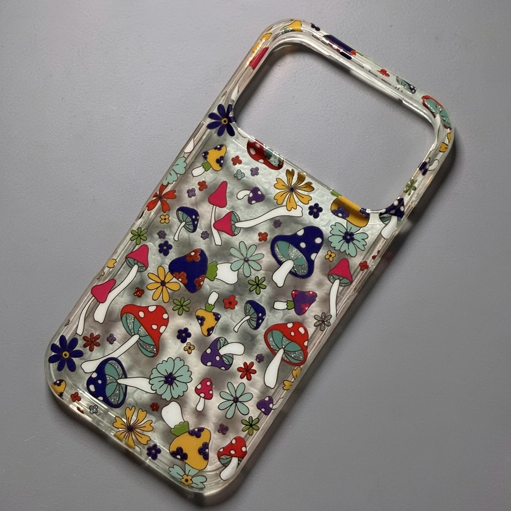 iPhone 17 Pro Clear Case Colorful Mushroom Floral Design Slim Protective